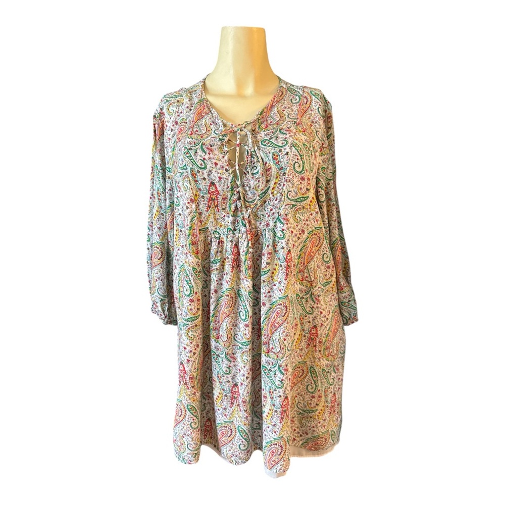 Esley Womens Dress Size L Boho Paisley
Tie-Front Peasant dress - Multicolor